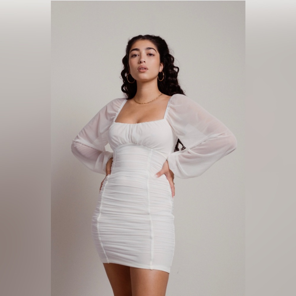 Tobi Eli Ruched Sheer Sleeve Bodycon Dress